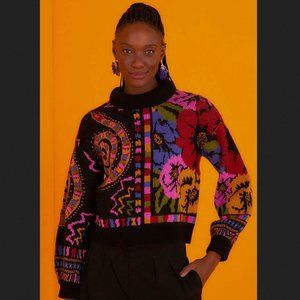 NWT! FARM RIO Mixed Scarves Black Sweater M